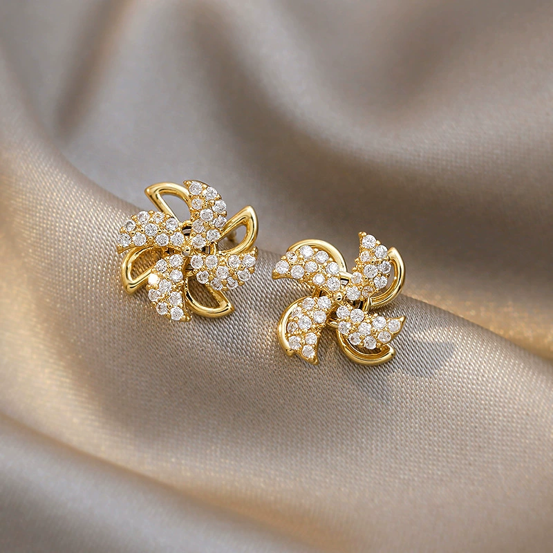 Серебряная игла, вращающаяся ветрянная игрушка, серьги, 2025 год, новая коллекция, образец серебра 925, яркий эффектный стиль, интернет-знаменитость, Южная Корея