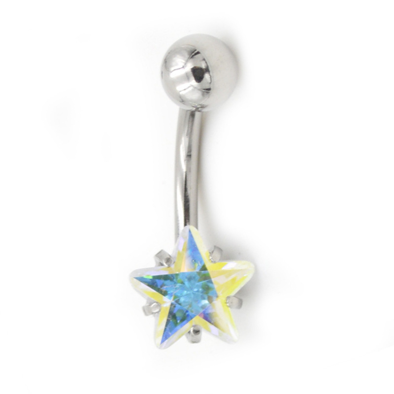 Piercing per ombelico in acciaio inossidabile di grado AAA, con stella a cinque punte, nuovo anello per ombelico in zircone a forma di stella placcato in oro_voghion.com