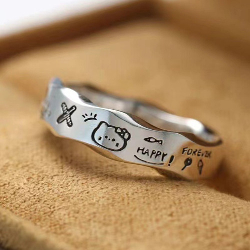 Cartoon Minimalist Doodle Ring for Women, Sweet and Cute Personality Ring, Unique Design Open Ring, Versatile and Elegant Finger Accessory