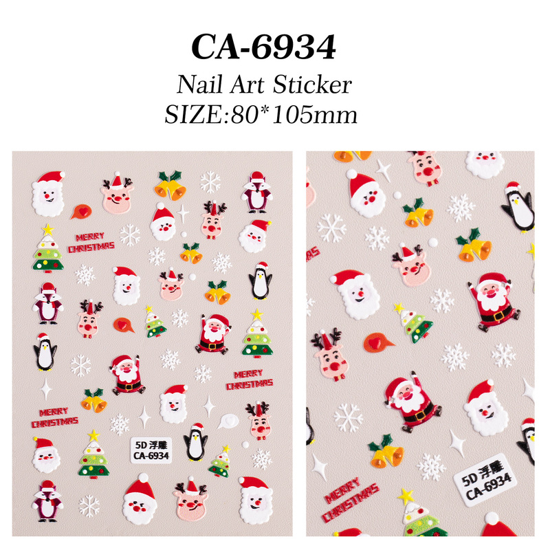 クリスマス雰囲気ネイルアートステッカー 5D レリーフ立体サンタクロースヘラジカネイルステッカーオーナメント CA スタイル|undefined