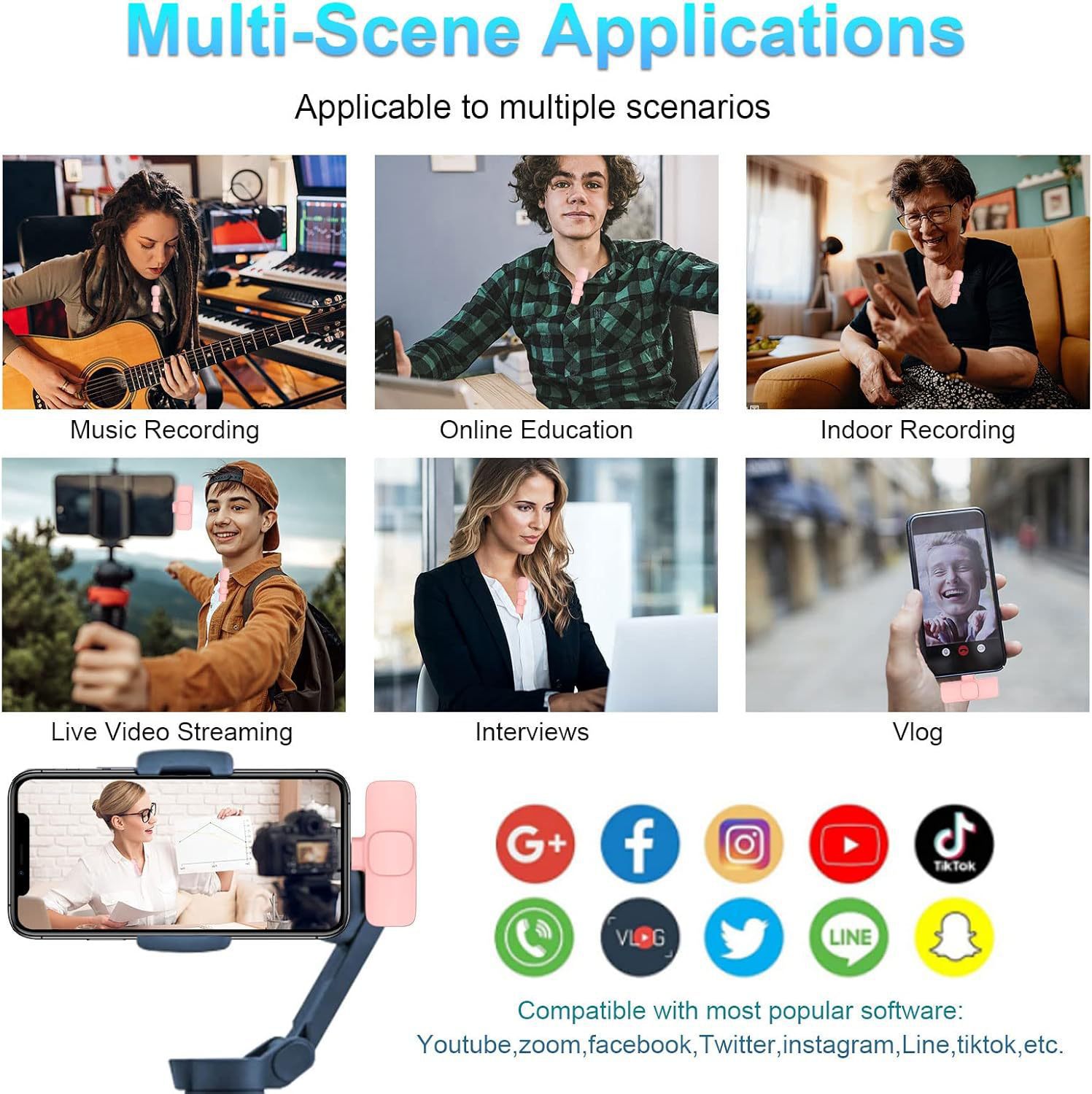 KEBIDU Wireless Lavalier Microphone Mini Noise Reduction Mic Professional Microphone For Video Recording Live Streaming Vlog