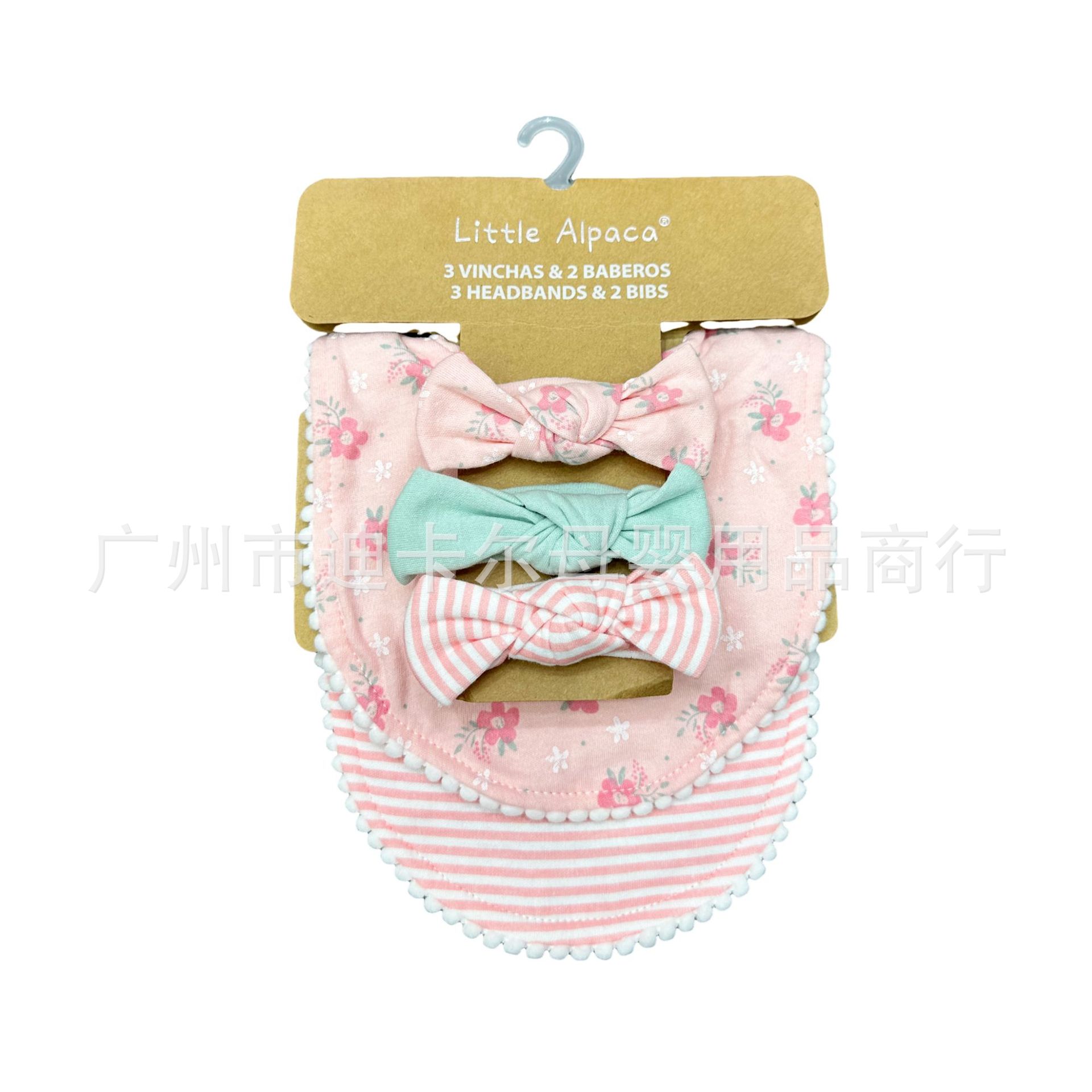 Turbante de saliva para bebé Juego de 5 piezas babero de algodón puro babero absorbente de agua transpirable Accesorios de encaje para niños recién nacidos Color mezclado