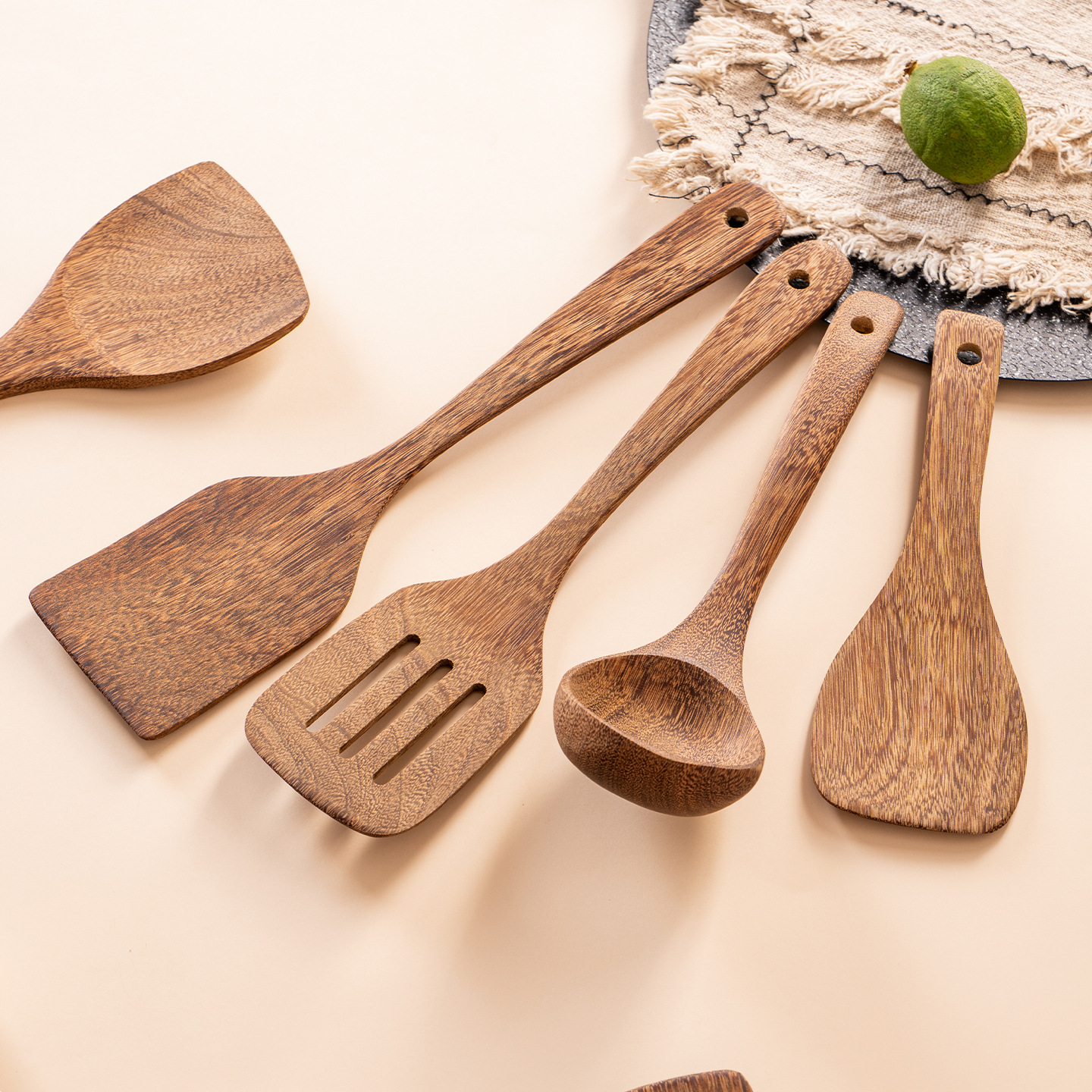 Wengué sin pintar, sartén antiadherente de madera, mango largo, vajilla de cocina de madera, espátula grande, espátula de madera, espátula de cocina, juego completo de cuchara de sopa de madera