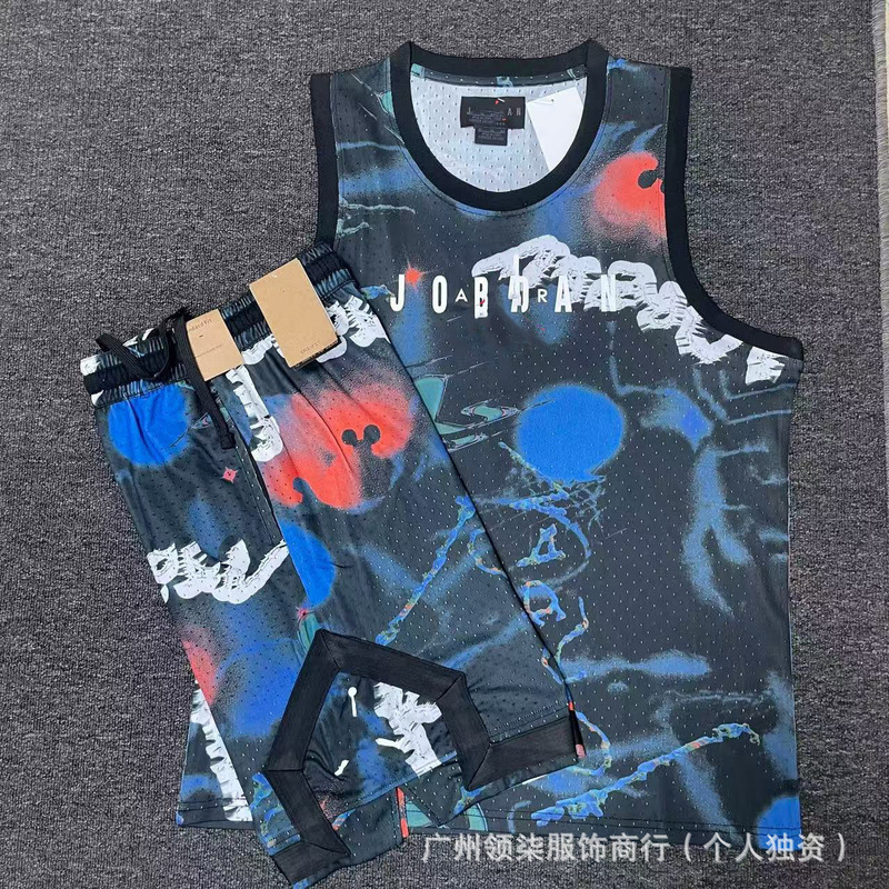 新款飞人运动篮球背心加短裤速干透气宽松日常休闲跑步运动背心|undefined