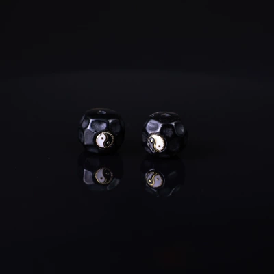 Zərgərlik ara hissələri – Agate Inlaid Spacer Beads - tai-chi-black-agate