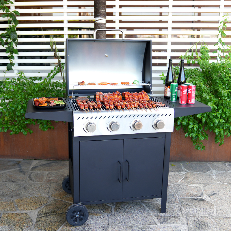 Cuatro extremos de gabinete transfronterizo horno de gas sin humo al aire libre horno de gas de acero inoxidable parrilla de gas americana