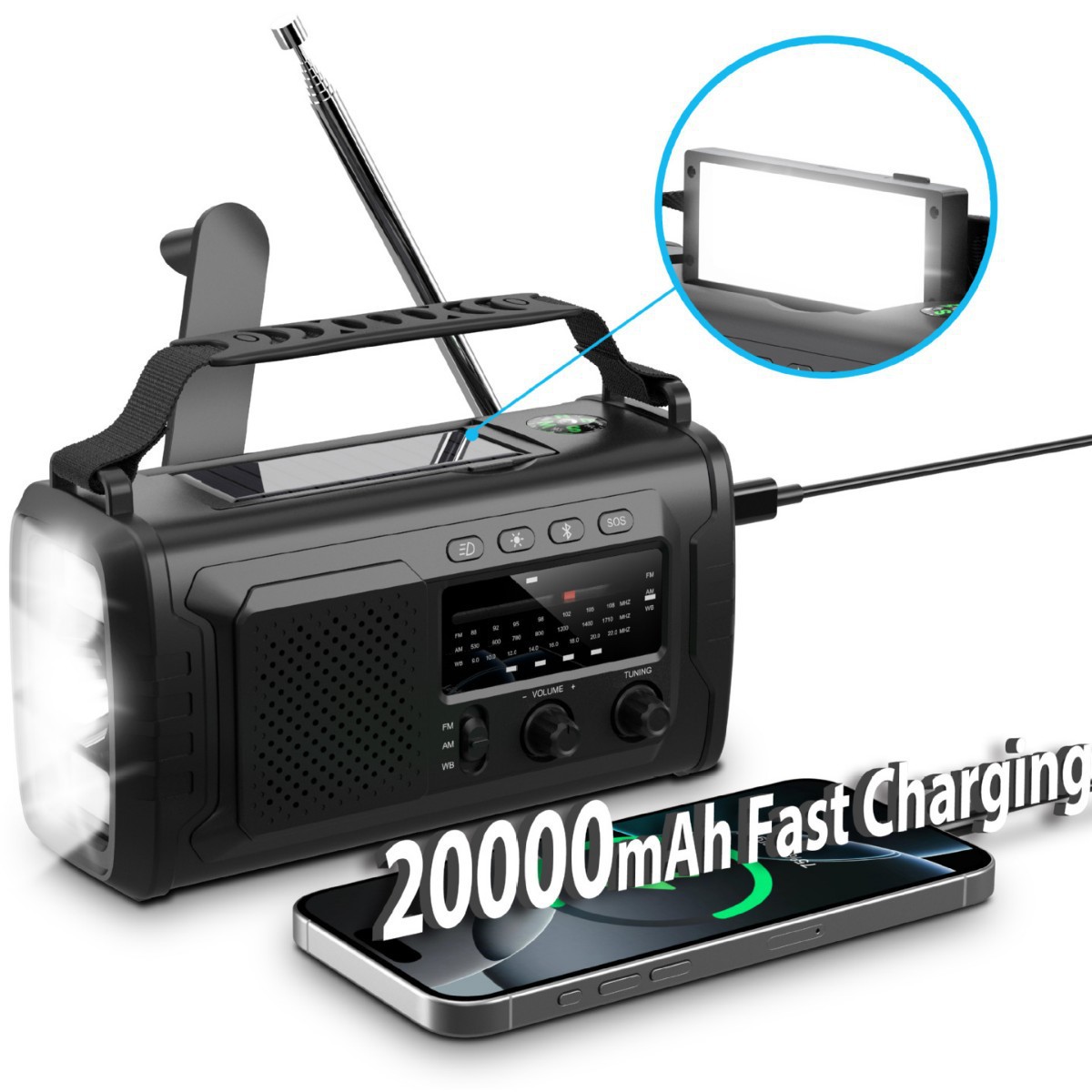 Transfronterizos Amazon nueva radio de carga manual solar de 20000mAh fuente de alimentación portátil de gran capacidad image 3