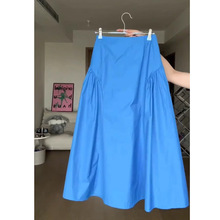 法式多巴胺赫本风高级感伞裙小众设计师款高腰垂感蓝色半身裙女夏