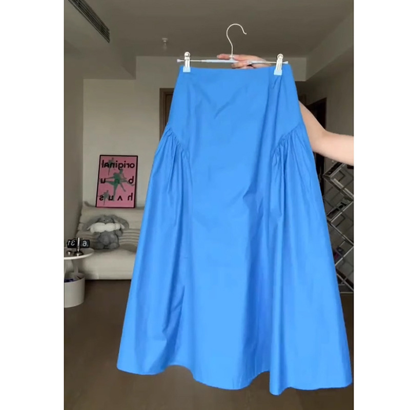 French Dopamine Hepburn Style High-End Umbrella Skirt Niche Designer High-Waist Draped Blue Skirt for Women Summer French Dopamine Hepburn Style High-End Umbrella Skirt Niche Designer High-Waist Draped Blue Skirt for Women Summer