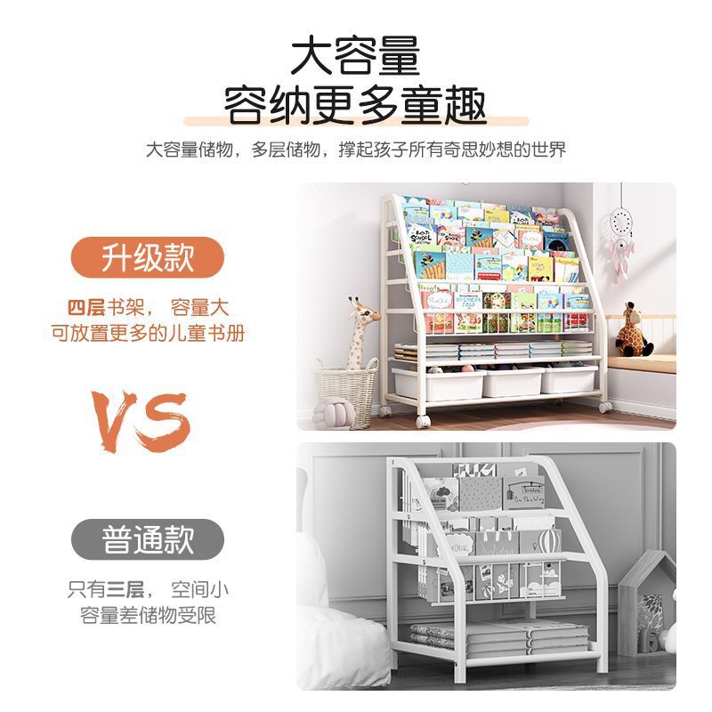 儿童书架可移动收纳绘本架阅读架多层杂志收纳架落地式书架置物架|undefined