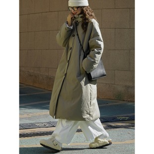 Lufu winter New Japanese fashionable stand collar profile long down jacket loose fluffy cold-proof warm coat for women