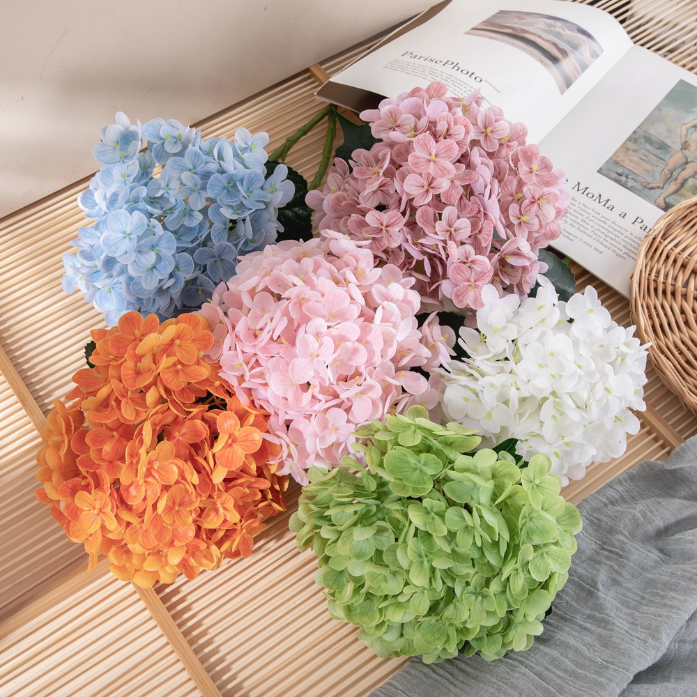 過膠手感繡球花INS風仿真花廠家家居裝飾跨境婚慶批發假花MW96001