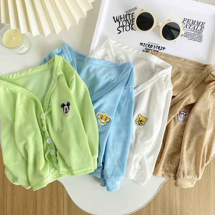 Sunscreen Shirt for Baby Boys, Thin Summer Clothing, Cartoon Air-Conditioning Suit, Summer Baby and Toddler Outfits, Stylish Open Shirt Top, Style 0099