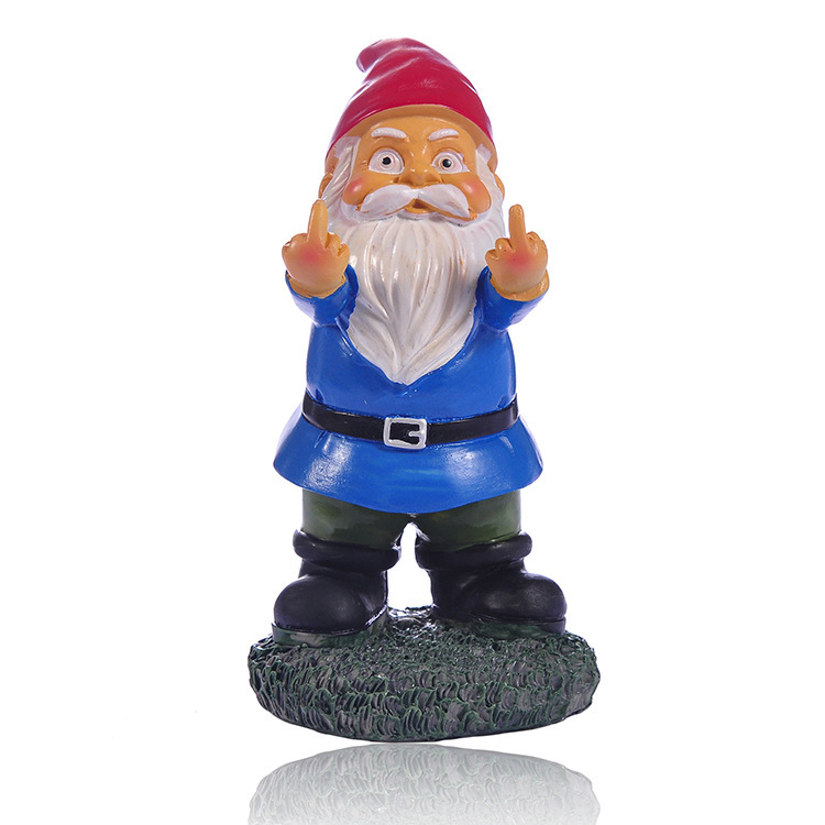 White bearded dwarf, vertical middle finger, resin handicraft ornament, garden micro landscape, creative ornament_voghion.com