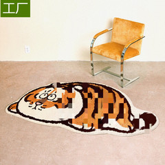 臥室床頭水晶絨腳墊 客廳飄窗卡通胖老虎防滑腳虎頭仿羊絨地毯