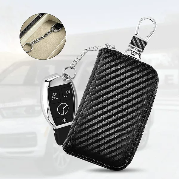 New Faraday Car Shielded Key Box Shielded Car Key Zipper Carbon Fiber Card Holder Key Card Box