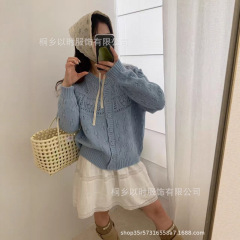 以时 秋冬新品韩系针织外套女 立体毛球圆领粗针毛衣外套女