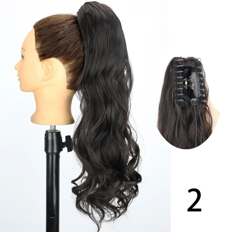 24inch ロングカーリーポニーテール高温繊維女性ビッグウェーブカーリーヘアグリップクリップポニーテールエクステンション|undefined