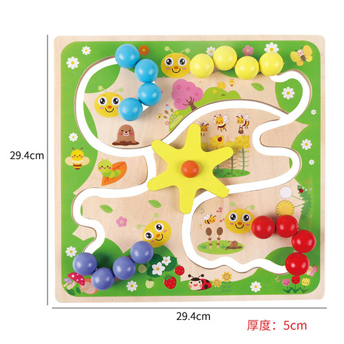 Wooden children's early education cognitive puzzle walking toy wooden color classification four-color caterpillar walking maze