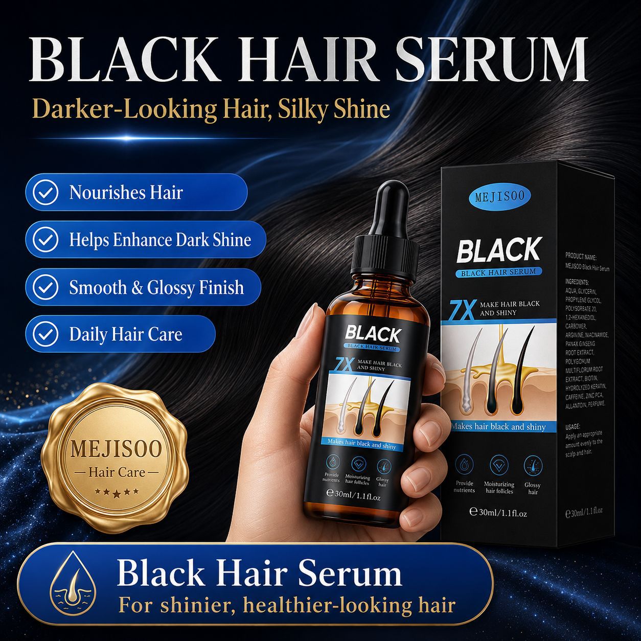 Foreign trade cross-border Black Hair Serum, black hair essence, hair darkening care, hair care essence, in stock
