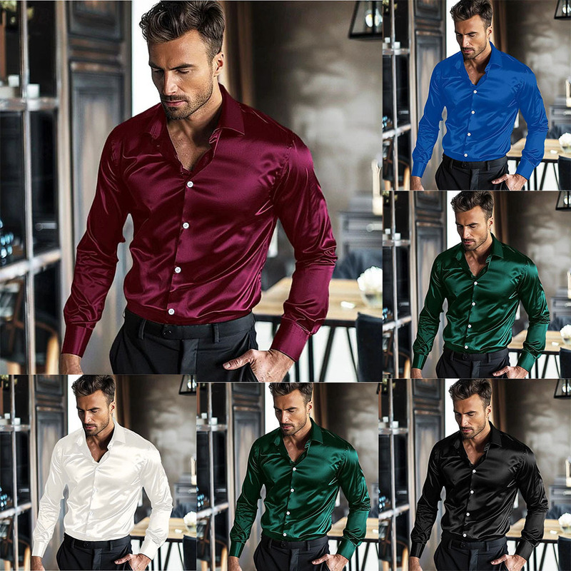 American Glossy Men's Mercerized Cotton Solid Color Drape Long-Sleeved Shirt Cross-Border European Size Business Men's High-Quality Shirt