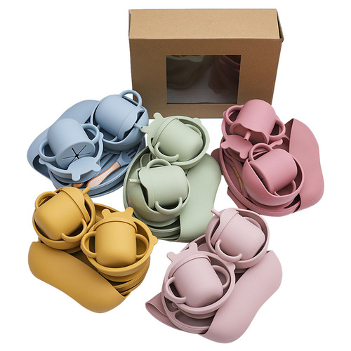 Baby Silicone Dinner Plate Set for Cross-border Best Sellers, Baby Food Bowl for Infants and Toddlers, Mother and Baby Life Supplies with Airplane Box Packaging