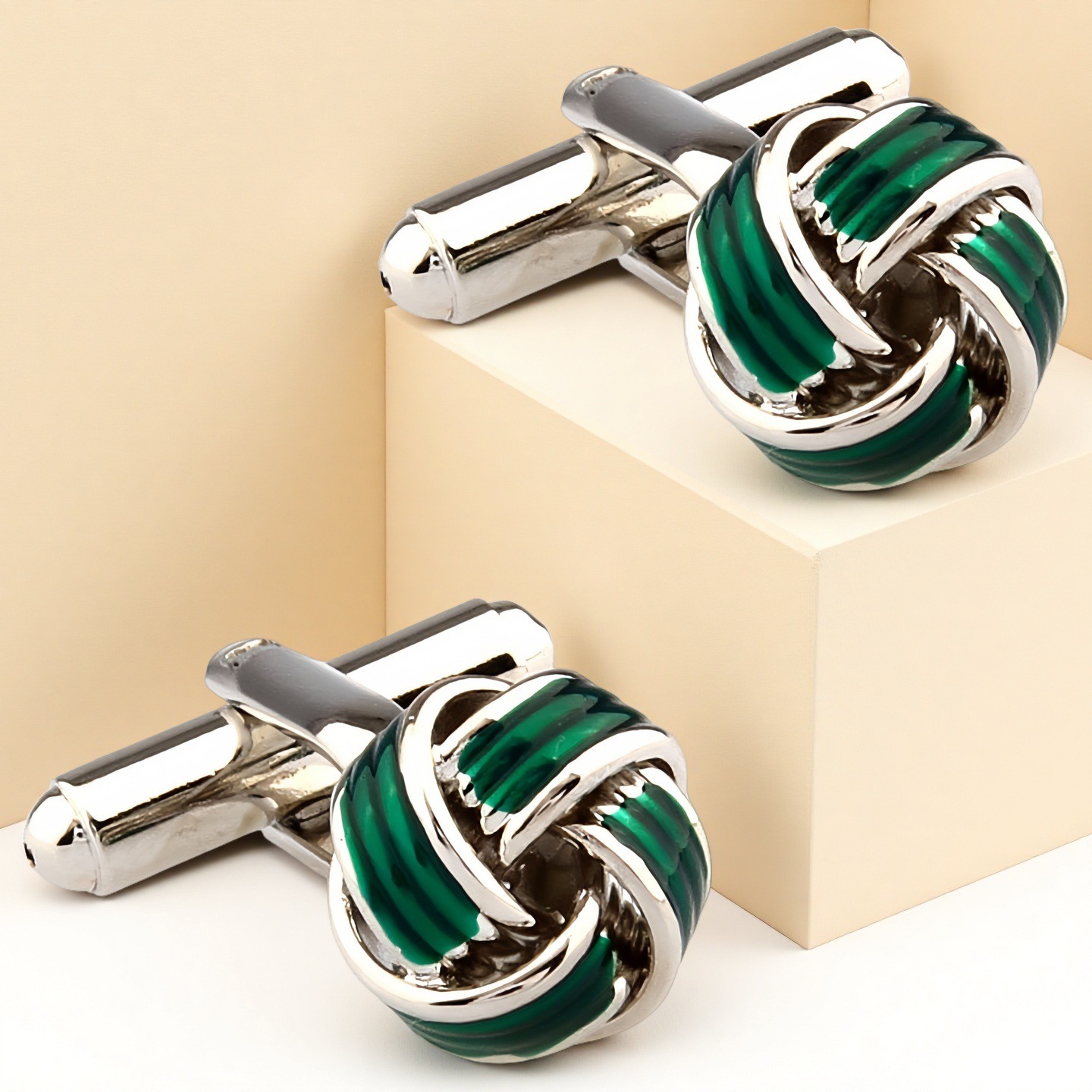 优质法式袖扣袖口袖钉 男士cufflinks 象形类 绿色麻花袖扣