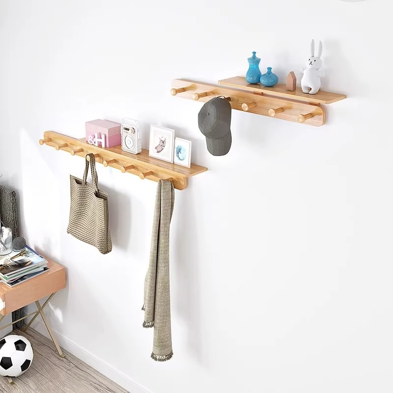 Solid wood hanger home clothes wall hanging hook punch-free wall hanger