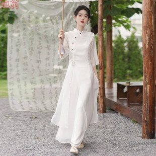 H8A New Chinese Style Improved Hanfu dress suit Tea Clothing Tea Artist Guofeng Zen