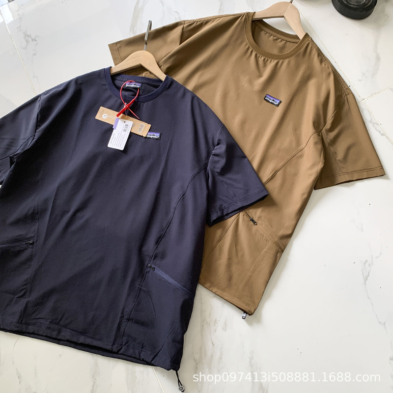 越境供給パタ夏アウトドアベーシック無地ラウンドネックアイスシルク速乾Tシャツポケット半袖メンズ|undefined