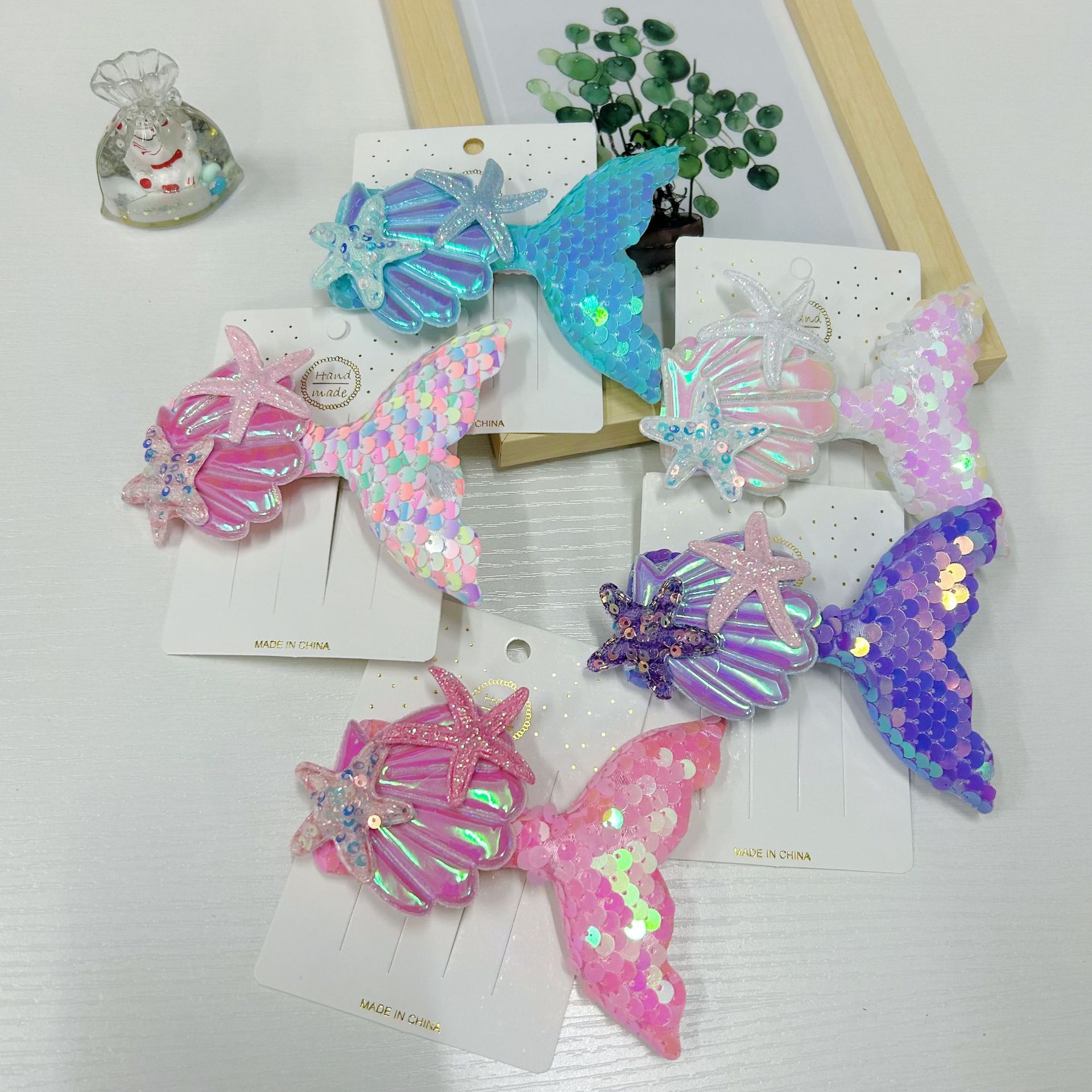 Nueva horquilla de cola de pescado lado brillante horquilla rota lentejuelas para niños show girls shell bangs clip