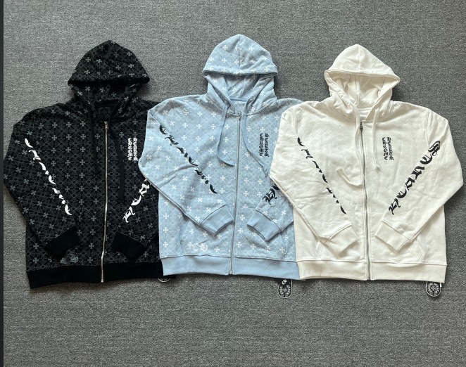 24ss年新款高品质Chrome Hearts 马蹄十字架连帽拉链卫衣工厂批发|undefined