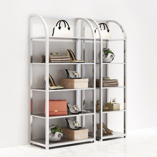 Clothing store shoe bag bag rack display rack shoe store shelf shopping mall decoration shoe rack silver iron multi-layer rack
