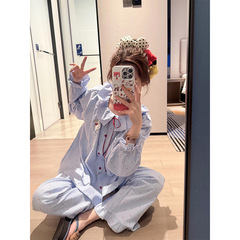 日系可爱凯蒂猫卡通印花睡衣女早秋新款娃娃领长袖长裤家居服套装