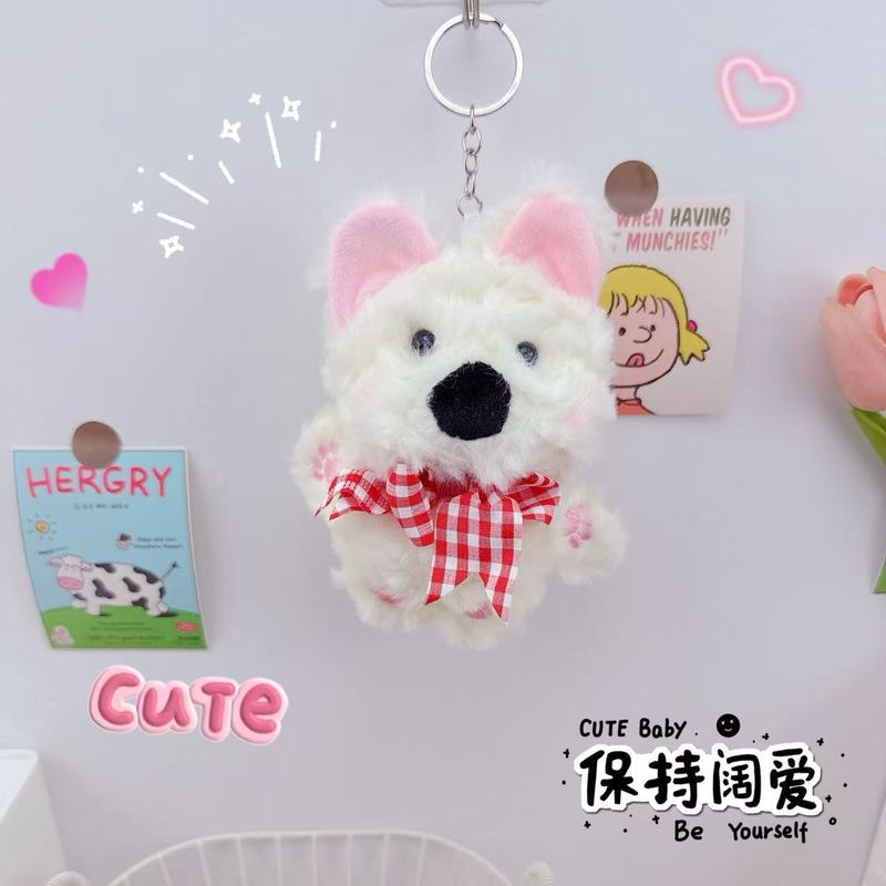 可爱蝴蝶结西高地小狗钥匙扣挂件创意少女心毛绒小狗狗书包小挂饰|undefined
