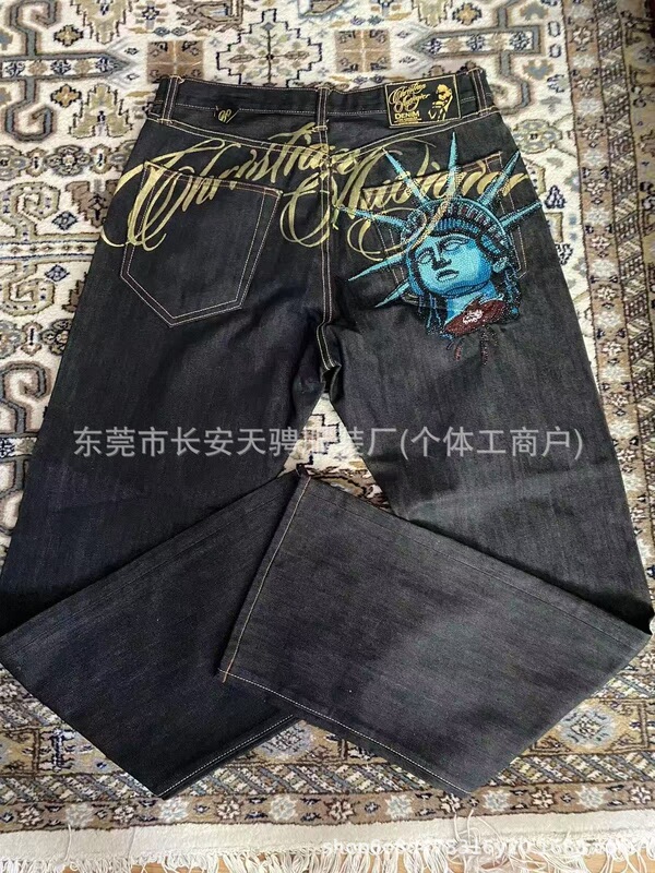 时尚潮流美式水洗个性印花直筒裤子时尚潮流高街运动休闲阔腿裤男|undefined