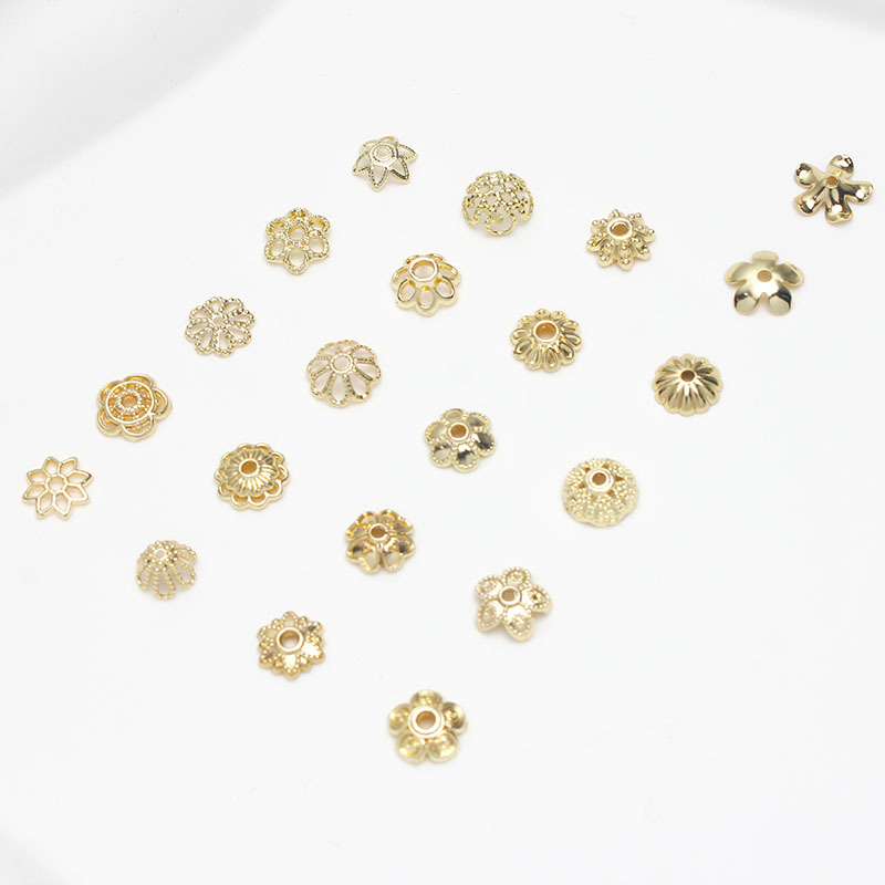 保色14k包金六芒星8mm花托镂空花帽珠托隔珠片diy手链饰品配件