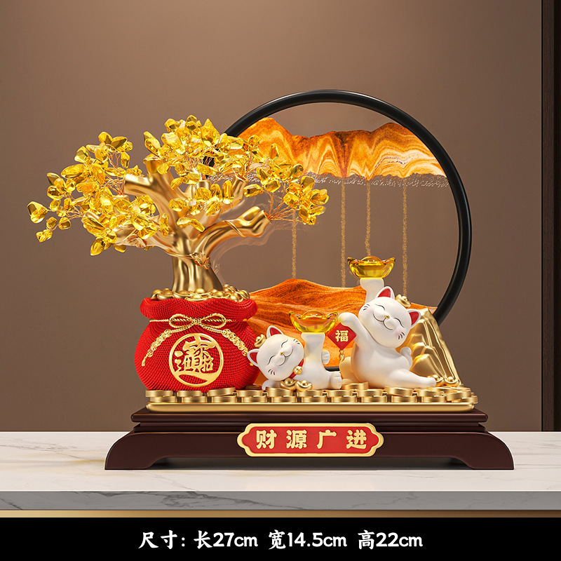 富の源、富の木、招き猫、流砂絵画装飾品、リビングルーム、店舗、レジ、高級装飾品、新築祝い|undefined