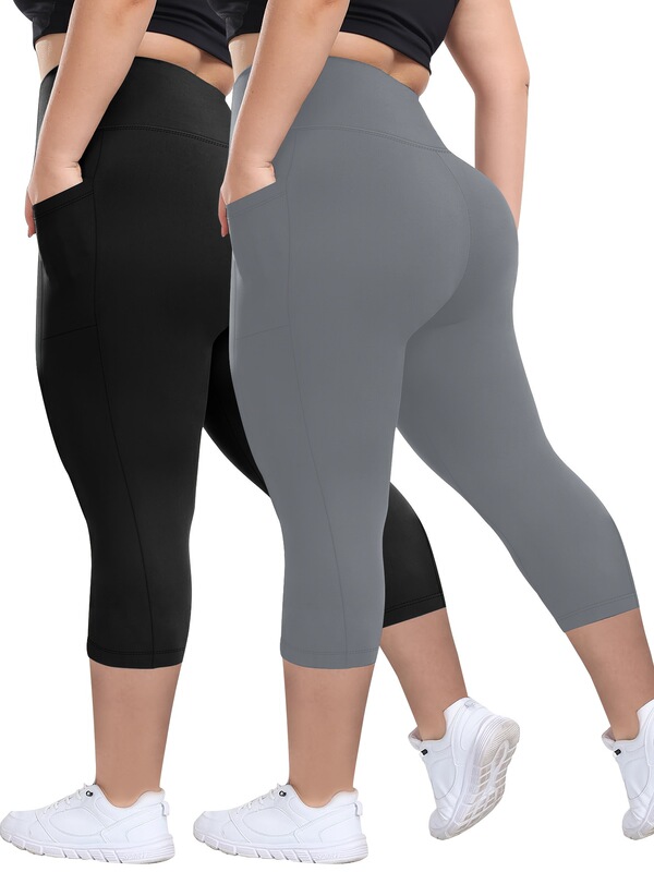 2025 Cross-Border New European and American 2-Piece Women's Large Size High-Waisted Capri Yoga Pants Cross-Border Dropshipping