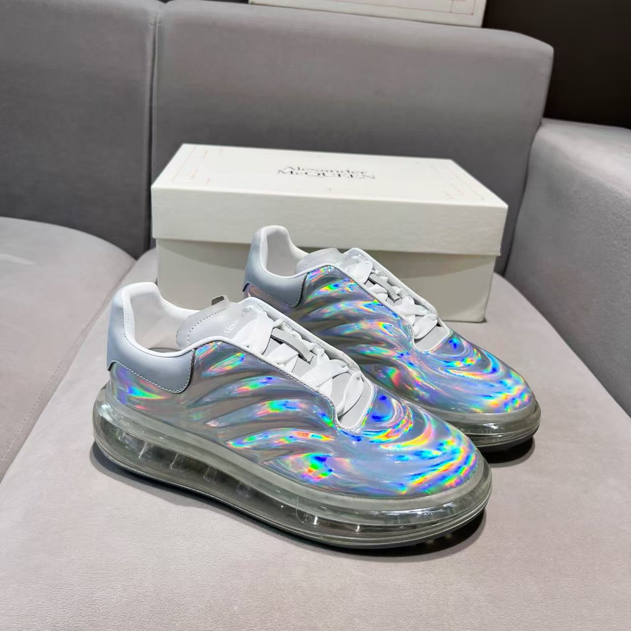 Alexander McQueen Oversized Bubble Sole White Silver Holographic