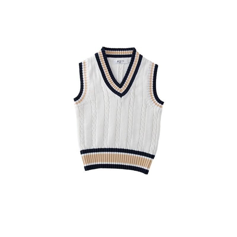 Chalecos de punto para niños transfronterizos, chalecos para niños y niñas, algodón sin mangas, uniformes escolares de la escuela primaria británica, procesamiento de suéteres para niños