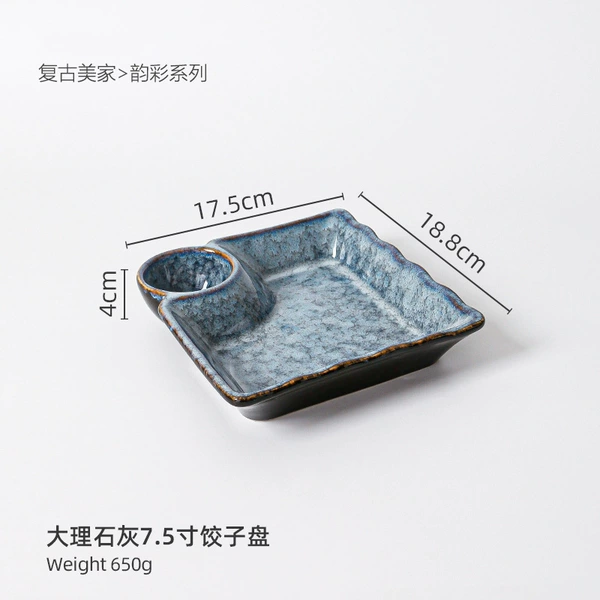 7.5-inch square dumpling plate - marble lime