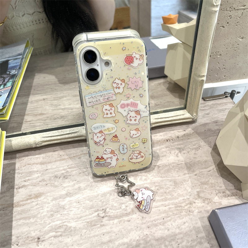 キラキラ布丁シェフハムスターマフィン iPhone17/Apple16ProMax/15/14対応 携帯ケース 女性向け|undefined