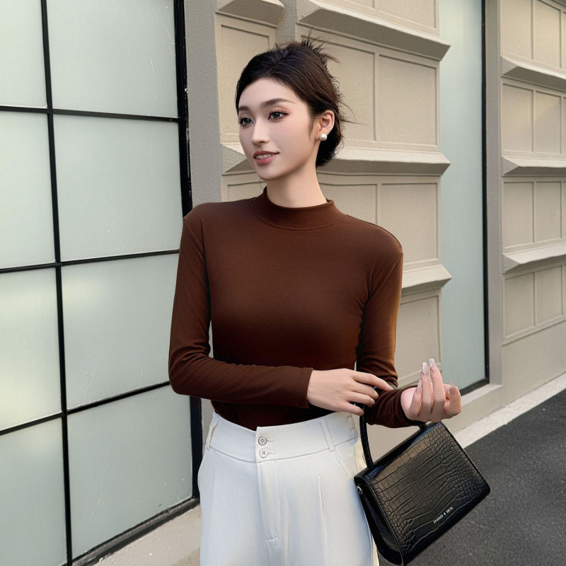 半高领针织衫女长袖洋气百搭显瘦宽松立领打底小衫黑色西装内搭女|undefined