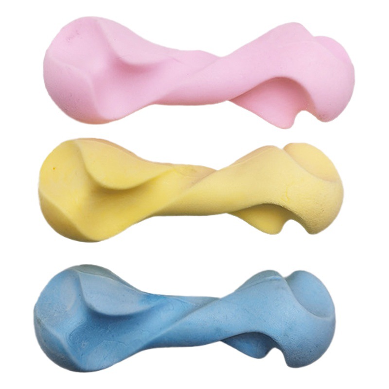 Nuevo macaron TPR espuma leche sabor hueso perro juguete nudo dientes moler palo juguete para mascotas color caramelo