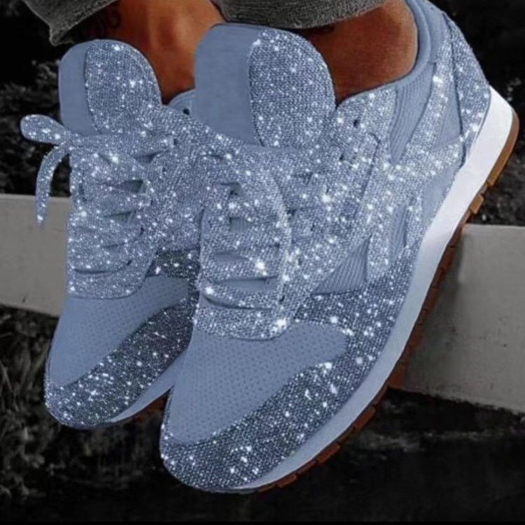 Autumn Large Size Women's Shoes Breathable 2025 New Rhinestone Shoes Women's Casual Sports Shoes Women's Platform Heels Export Sequins
