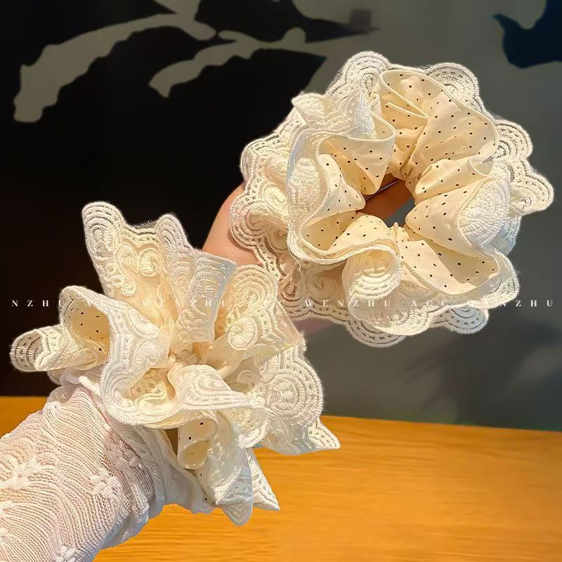 X1-475 화이트 도트 레이스 머리끈