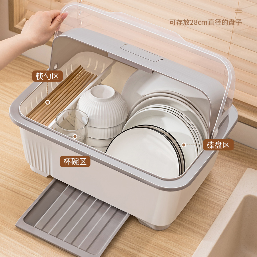 Dish Storage Rack Kitchen Household Cupboard Tableware Storage Rack Box With Cover Draining Dish Rack For Dishware Storage Box