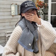 2025新款冬季撞色羊毛围巾边框双色百搭保暖拼色高级感围脖