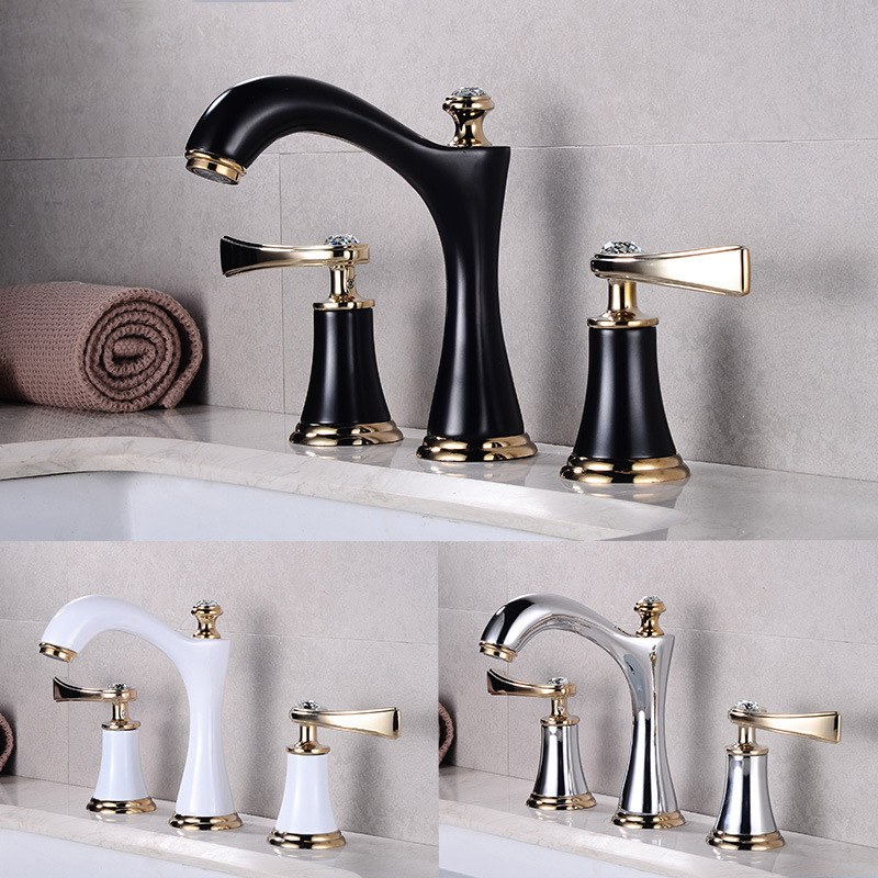 European-style Basin hot and cold faucet double handle three-hole split washbasin faucet three-piece white bathroom